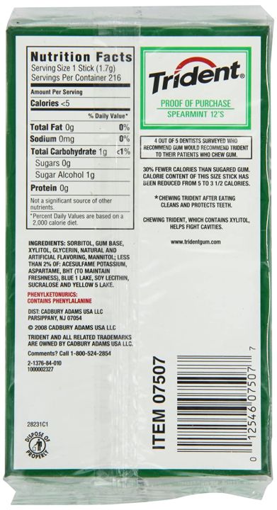 Trident%20Bubble%20Gum%20Spearmint,%20Sugar%20Free,%20Pack%20of%2012%20Chewing%20Gums%20Box%20-%20Image%203