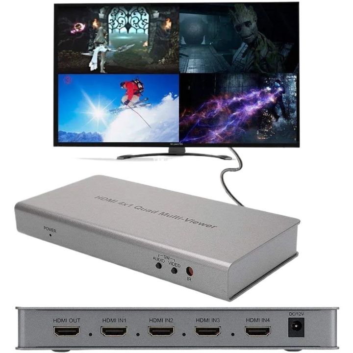 HDMI 4x1 1080P Quad Multiviewer Splitter with Seamless Switcher IR Control With Remort Control