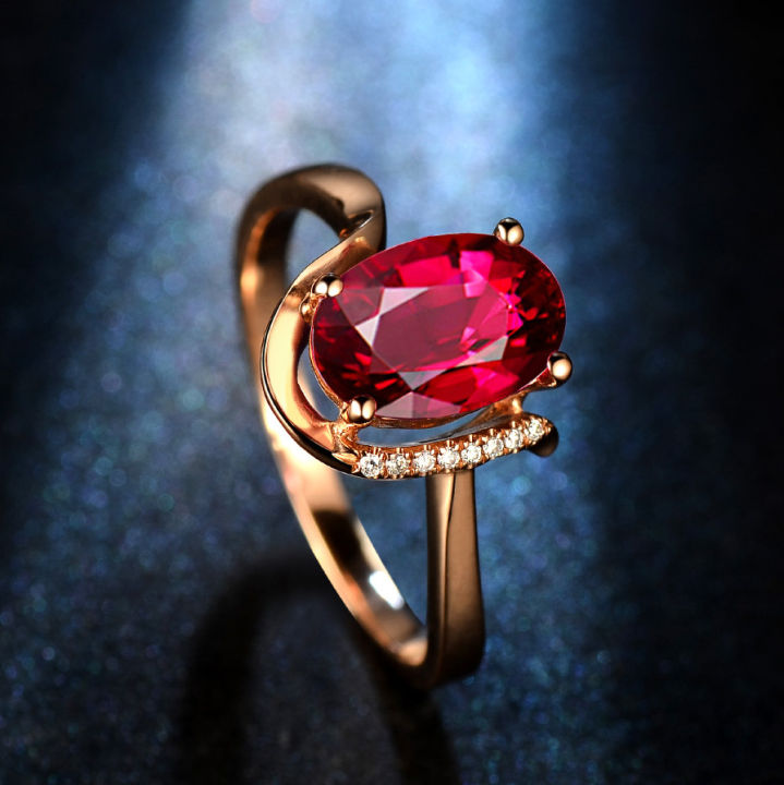 New product temperament high-end versatile rose gold simulated ruby emerald colored gemstone open ring women's ring