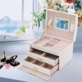 3 Layer Women's Jewelry Box & Organizer with Mirror & Lock. 