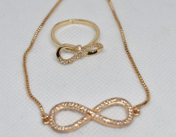 24 carat Singapore gold plated women wrist Bracelet with bow tie  shaped zerkone fitting with Ring