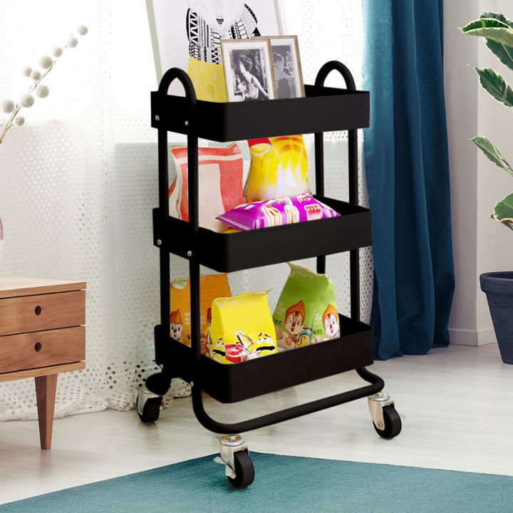 3 Tier Metal Rolling Cart, Heavy Duty Storage Utility Cart Little Organization Cart with Handle and Locking Wheels,Multifunctional Storage Shelves for Office Kitchen Bedroom Bathroom,Turquoise
