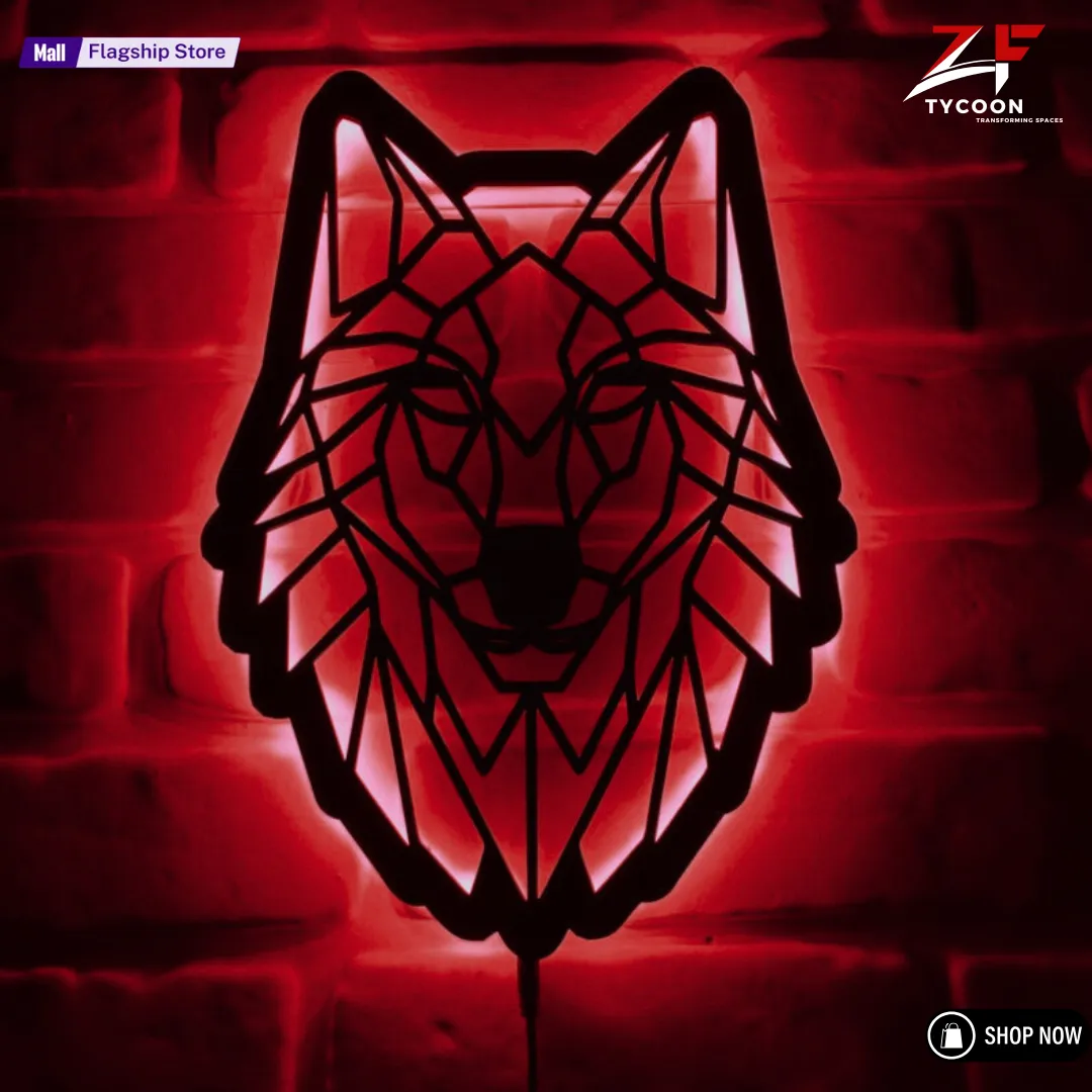 Rgb Wolf ZF Geometric Wolf lighted-up Wooden 7mm Thickness Imported Sheet Wall ...