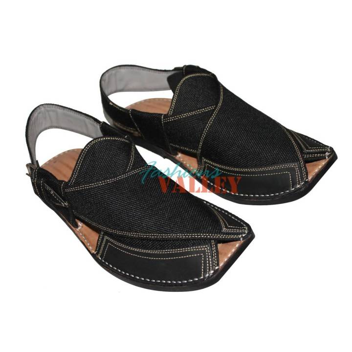 Traditional Black Jute Peshawari Chappal For Men, Peshawari Jute Black Chappal For Boys