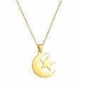 Gold Crescent Moon & Star Necklace for Women – Islamic Pendant Chain, Stainless Steel Jewelry for Girls. 
