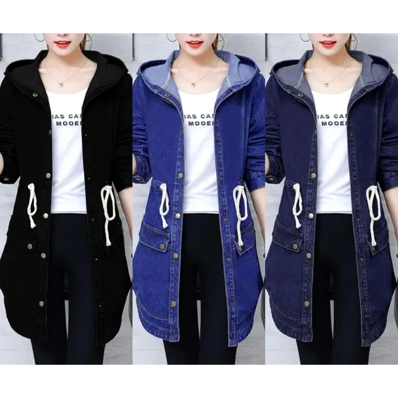 women s denim coat long denim jacket hooded winter coat casual denim coat cotton denim jacket stylish