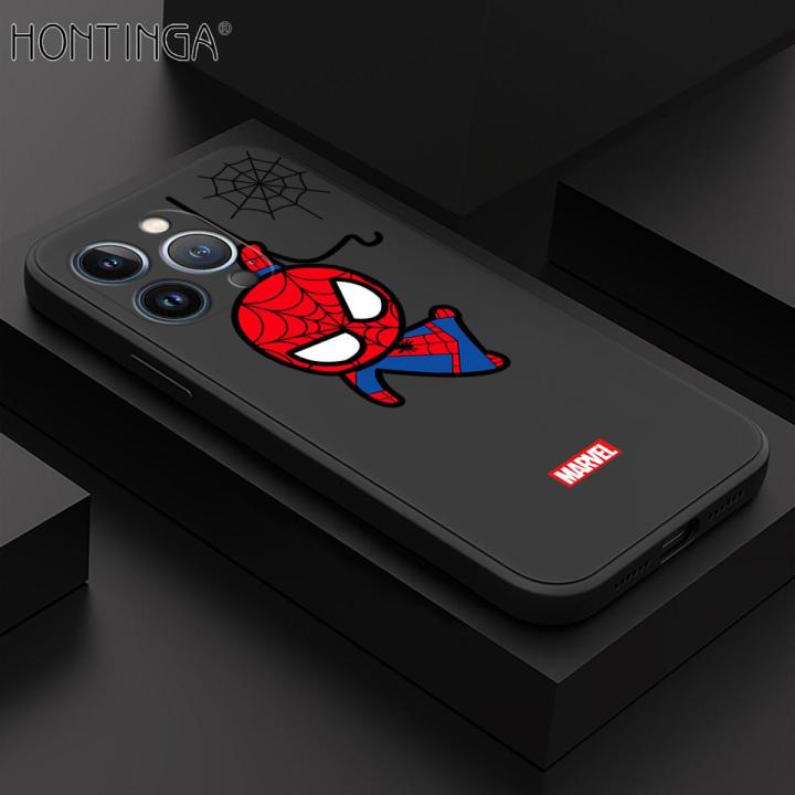 Hontinga for iPhone 13 Pro Max Case Cute Marvel Avengers Cartoon Spiderman Spider Man Phone Case Square Edge Silicone Cases Full Lens Cover Shockproof Protection Case
