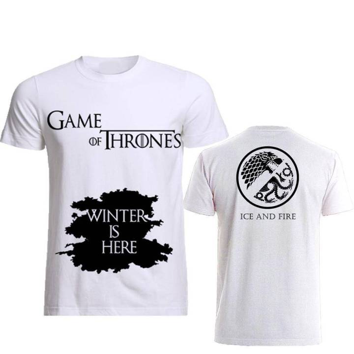 Game Of Thrones Winter Is Here Front And Back Ice And Fire (Stargaryen) T Shirt (White)