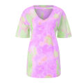 Women Blouse Top V Neck Short Sleeve Tie Dye Print Choker T-shirt. 