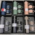 Premium Stainless Steel Vacuum Thermos Flask with Silicone Handle and Insulated Lid Set With 2 Stainless Steel Cups Perfect for Hot Coffee & Tea 500 ML- Best Sport & Travel Bottle. 