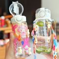【Free 2D 3D Stickers】400ML Cartoon Water Bottle With Straw And Strap Portable Water Bottle BPA Free Plastic Water Bottle Large Capacity Outdoor Sports Fitness Water Bottle. 