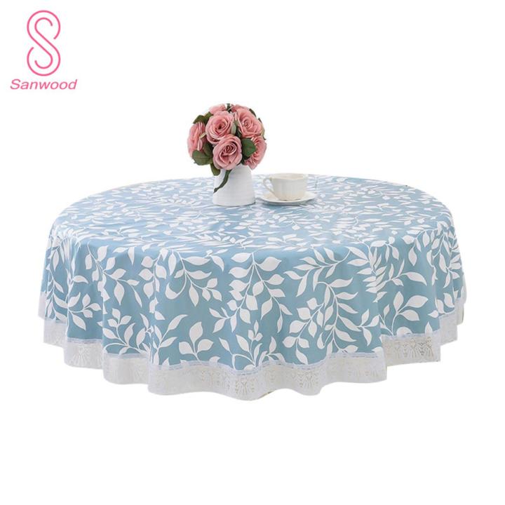 PVC Waterproof Flower Lace Round Tablecloth Kitchen Dining Table Cover Decor
