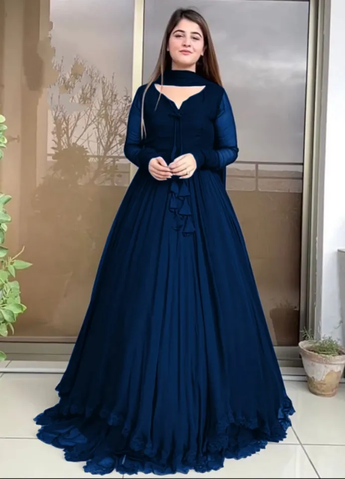 MUSHIF 3Pc Stitched Shiffon Maxi Two Layers Border Long Flare