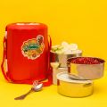 Hot and cool insulated Stainless steel and stylish Travel and picnic purpose Big 3 Containers Lunch Box  (4.5 LTR CAPACITY). 