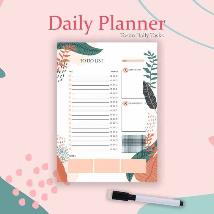 Daily Planner A4 Size Laminate with board duster marker to-do daily tasks