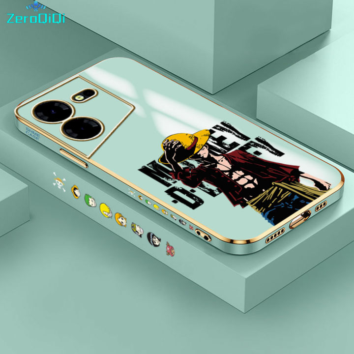 ZeroQiQi for Tecno Pova 5 Pro 5G Back Cover + Free Lanyard Anime Cartoon Cool Luffy Shiny Bling Square Edge Pattern Design Soft Case