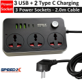 Speed-X 603PU Power Universal Travel 3 Socket + 4 USB + 1 Type-C 12Amp Multi Port Charger | Phone Charging Station Universal Hub for Desktop Office Home Smart Device Extension Adapter Mobile Tablet Laptop Connection Socket Block Power Strip Wire. 