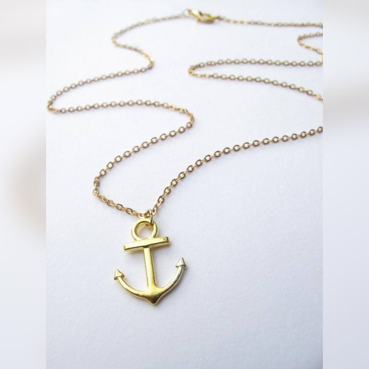 Womens Cute Golden Little Boat Anchor Charm Pendant Necklace For