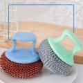 Stainless Steel Wire Ball Brush with Long Handle for cleaning and Dish washing in Kitchen. 