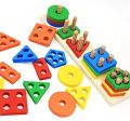 Wooden Geometric Shape Matching 5 Column Blocks Montessori Educational and Learning Toys (16 Pcs & 20Pcs Sets). 