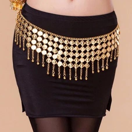 Tribal Coin Belt Belly Dance Waist Chain Metal Coins Hip Scarf Gypsy Costume Skirt Belt Gold and Silver Color