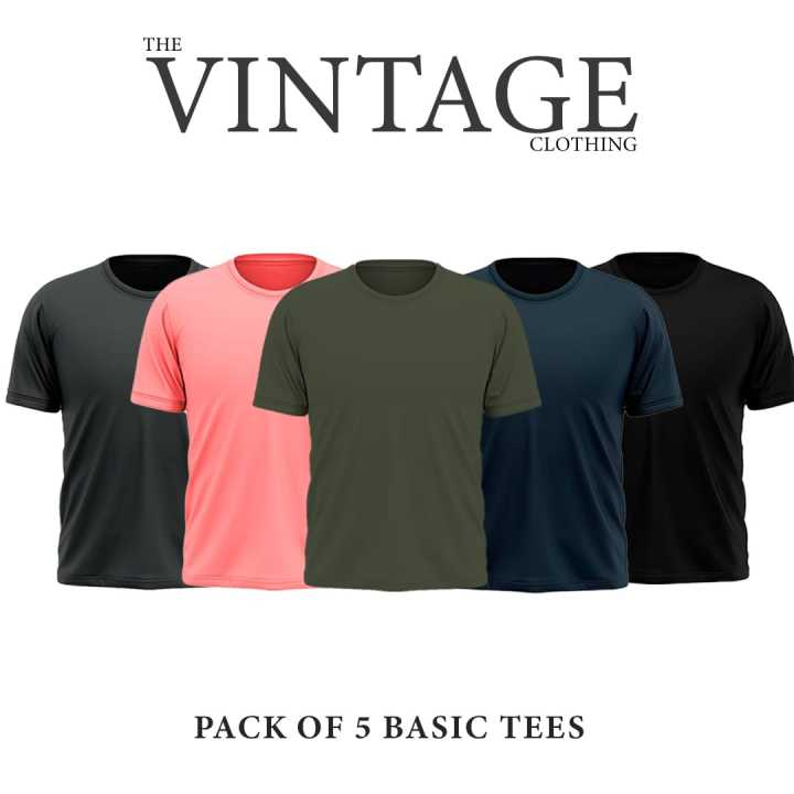 The%20Vintage%20Clothing%20Pack%20of%205%20plain%20half%20sleeves%20Tshirt%20For%20Men%20for%20men%20-%20Image%202