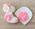woolen baby cap and booties for girls / newborns crochet cap, boots / baby shoes for girls / newborn babies accessories. 