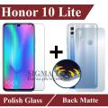 Honor 10 Lite Tempered Glass And Matte Back Protector 2 in 1 Combo. 