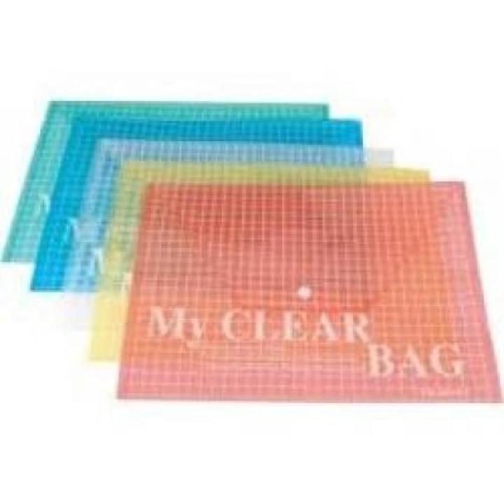 Pack of 3 My Clear Bag | Transparent Button File |Foolscap - Legal Paper Size File |Folders for School and Office Assorted Colors
