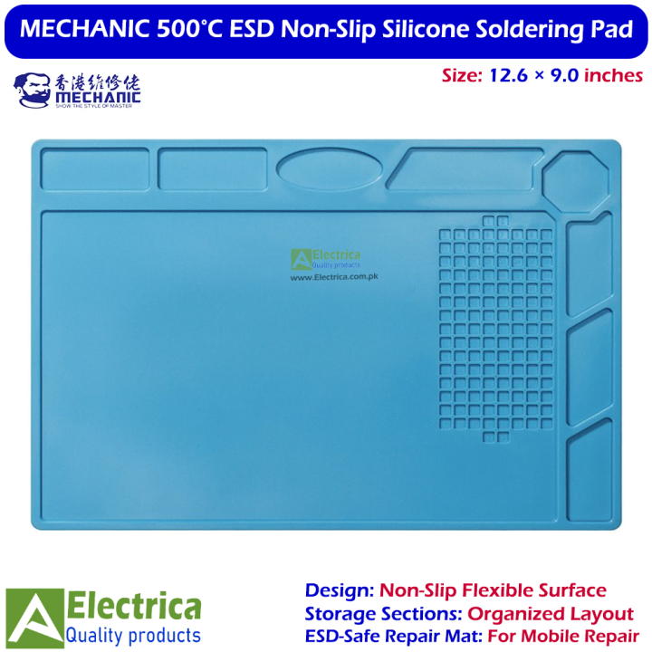 MECHANIC V52 Silicone Soldering Mat 320×228mm – 500°C Heat-Resistant ESD Repair Pad with Parts Organizer for Mobile Phone Repairing Workbench by Electrica