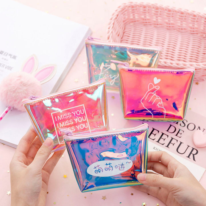 Creative laser coin purse small fresh student mini colorful cute girl heart coin bag key bag coin bag