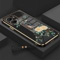 casing oppo a57 4g 2022 phone case Electroplated Plating silicone bird with flower design soft shell to send lanyard. 