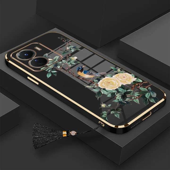 casing%20oppo%20a57%204g%202022%20phone%20case%20Electroplated%20Plating%20silicone%20bird%20with%20flower%20design%20soft%20shell%20to%20send%20lanyard%20-%20Image%202