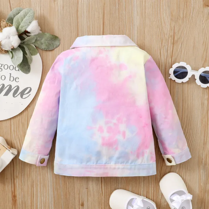 Girls%20Casual%20Button-down%20Jacket,%20Pink%20Tie-dyed%20Printed%20Pattern%20Long%20Sleeve%20Coat,%206%20Months-4%20Years%20-%20Image%204
