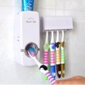 Set of Toothpaste Dispenser & Brush Holder - White  Toothpaste Dispenser and tooth brush holder Toothpaste Dispenser automatic For Homes And Bathrooms white Automatic Toothpaste Dispenser & Toothbrush Holder | LA URUS SHOP. 
