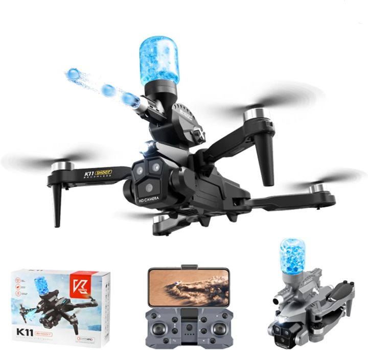 Remote Control Drone K11 Drone with Three camera Brushless WiFi FPV Headless Mode Altitude Hold Gesture Photo Video Flight Children's Water Bomb Toys Foxen