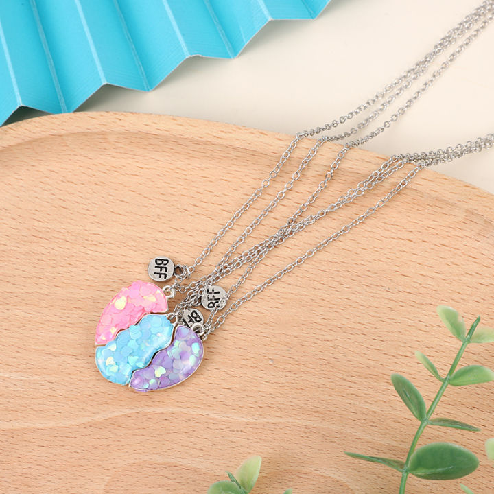 [ New ] Colorful Shell Necklace Magnetic Stitching Good Friend Love Sequin Pendant