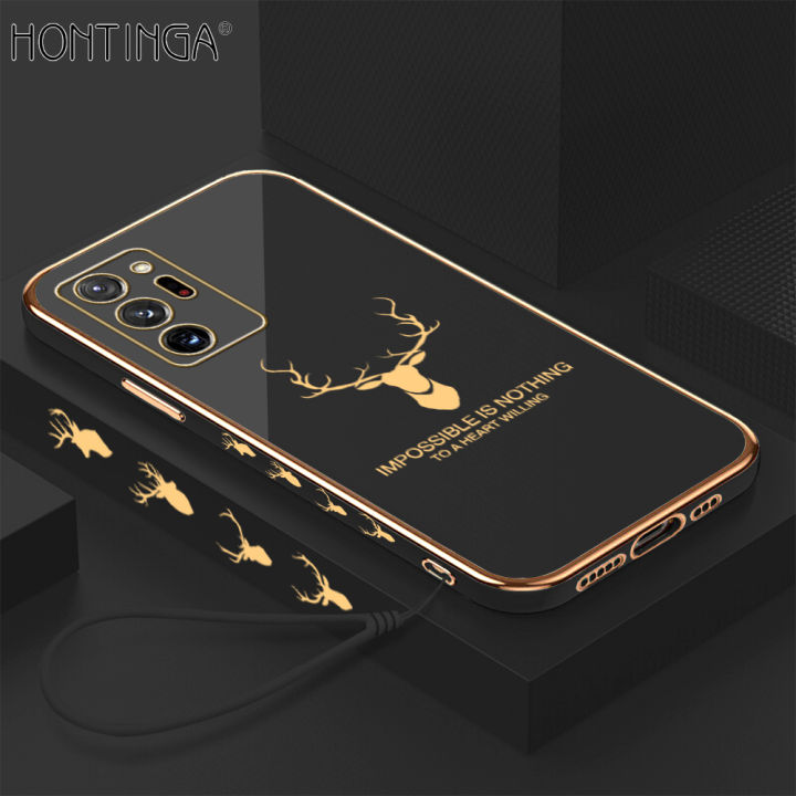 Hontinga for Samsung Galaxy Note20 Ultra Back Cover（Free Lanyard）Luxury 6D Plating Lucky Side Pattern Shiny Case Soft Silicone Square Mobile Cover