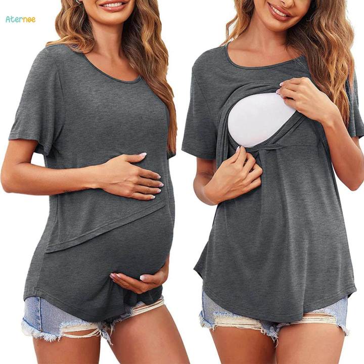 Women's%20Maternity%20Shirts%20Fashion%20Nursing%20Shirts%20for%20Daily%20Mom%20Dark%20Gray%20S%20-%20Image%204