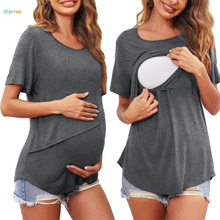 Women's%20Maternity%20Shirts%20Fashion%20Nursing%20Shirts%20for%20Daily%20Mom%20Dark%20Gray%20S%20-%20Image%204