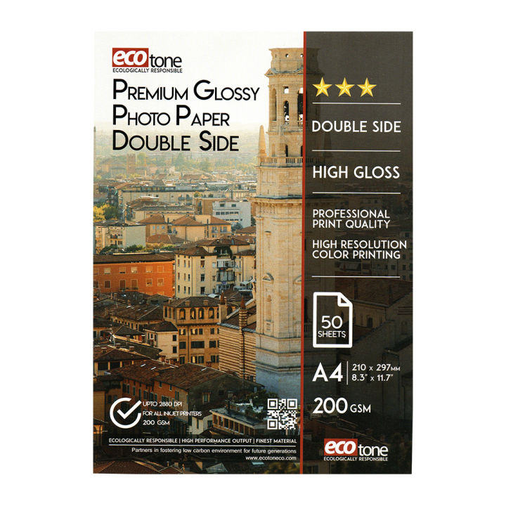 A4 Ecotone Premium Glossy Photo Paper 200gm 50 sheets  (Double Side)