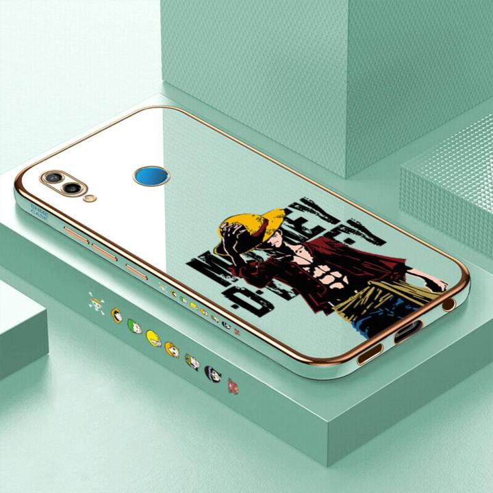 Luxury 6D Plating Case for Huawei P20 Lite Anime Cartoon Cool Luffy Side Pattern Back Cover Soft Silicone Square Frame Shiny Bling Phone Cases + Free Lanyard
