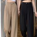 Womens Wide Leg Pants Straight Leg High Waisted Office Loose Long Pants L Khaki. 