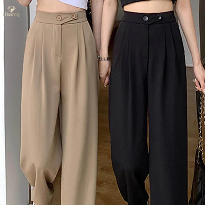 Womens%20Wide%20Leg%20Pants%20Straight%20Leg%20High%20Waisted%20Office%20Loose%20Long%20Pants%20L%20Khaki%20-%20Image%208