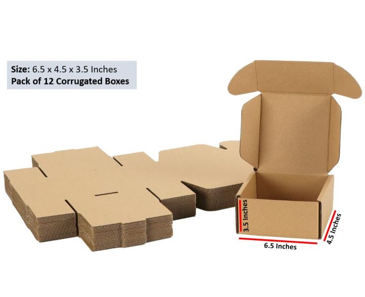 Fine Quality Packaging Boxes of Size 6.5 x 4.5 x 3.5 Inches - Bundle of 12 Boxes