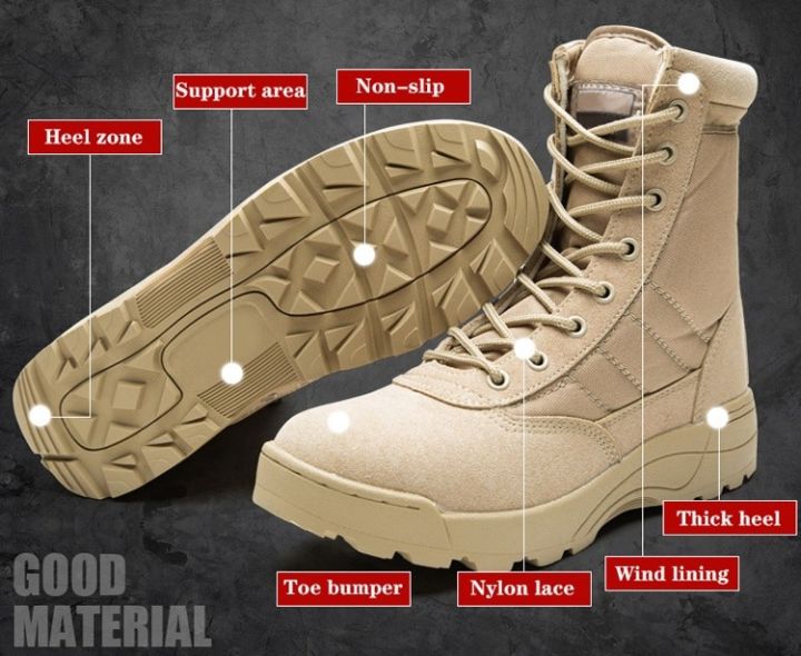 Long Outdoor Boots Breathable Desert Hiking DMS, Desert hiking boots, outdoor boots, breathable boots, mid-calf boots, microfiber boots, PU lining, lace-up desert boots, rubber outsole boots, hiking footwear, beige boots, black boots