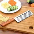 Crinkle Fries Cutter Knife Kitchen Wavy Potato Chips Slicer Stainless Steel Blade Wooden Handle. 