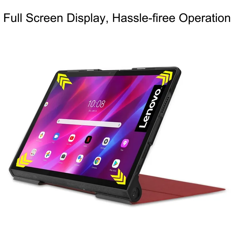 For Lenovo Yoga Tab 11 Custer Texture Horizontal Flip PU Leather Case with Holder Sleep Wake up Function Red Daraz.pk