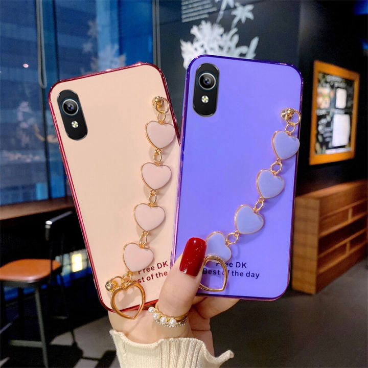 Phone case VIVO Y91D Soft Case Transparent Plating Electroplating Shiny Cases + Love Bracelet For VIVO Y91D Cover