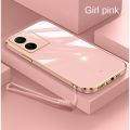 VIVO Y77 5G Luxury Square Edges Plating Back TPU Soft Phone Case with Lanyard Glossy Casing. 